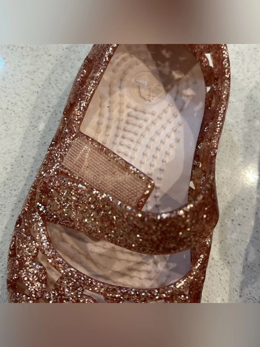 CROCS Kids Glitter Mary Jane Sandals - Rose Gold Sparkle